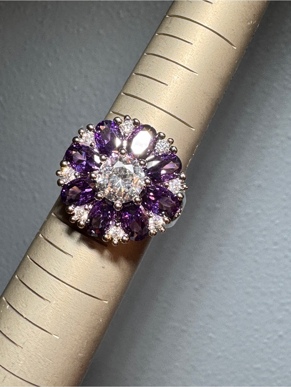 Elegant Amethyst and White Crystal Cocktail Ring - Women Jewelry